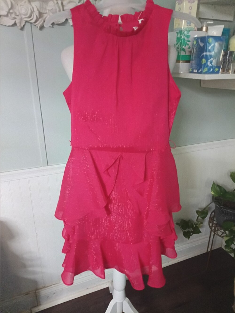 Sleeveless Girls' Formal Ruffle Dress in Hot Pink